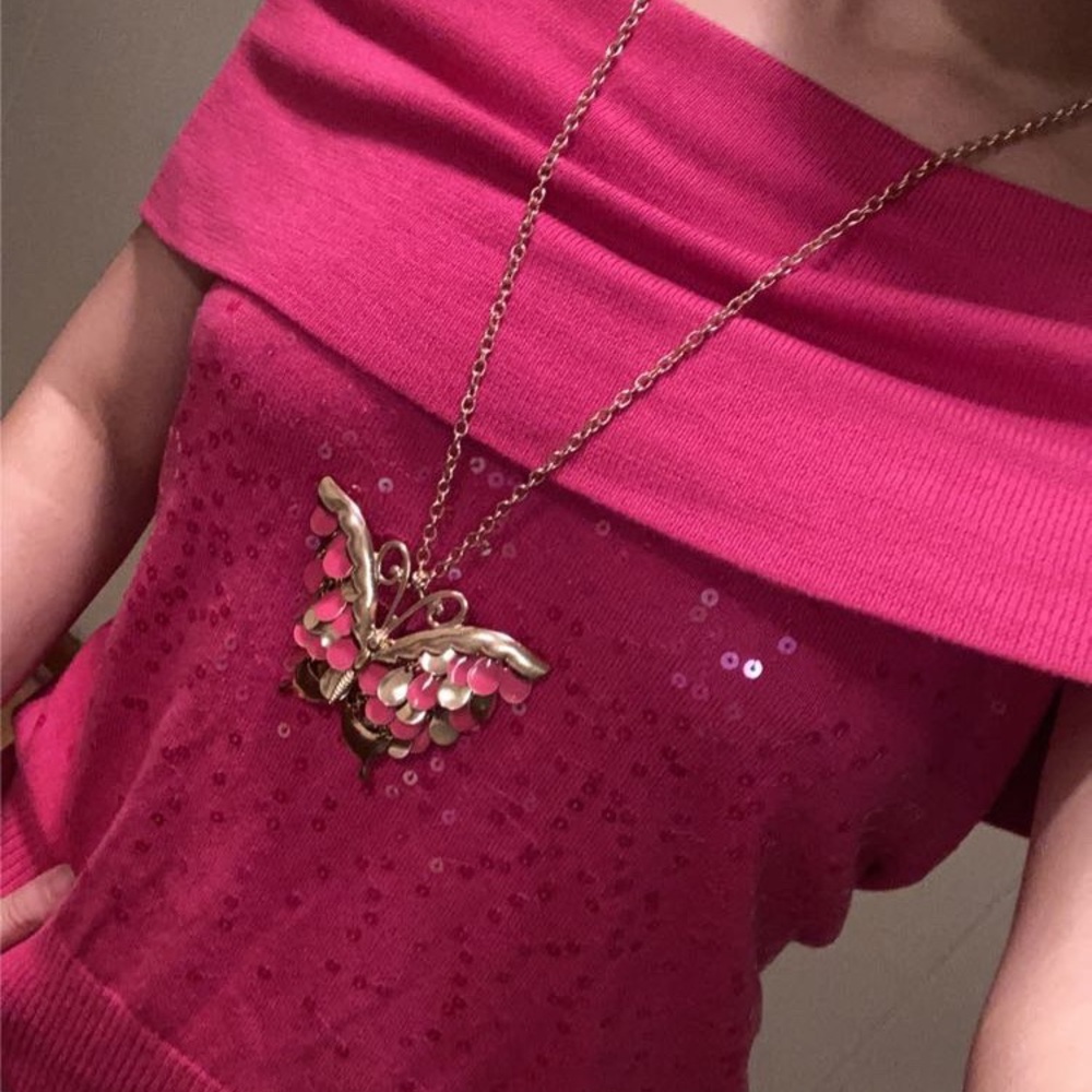Apt. 9 Fuchsia Off-the-Shoulder Sweater &🦋 jewelry set